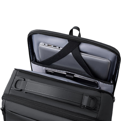 Mark Ryden Compacto Pro black backpack with laptop/phone compartments, futuristic design, large capacity daily bag