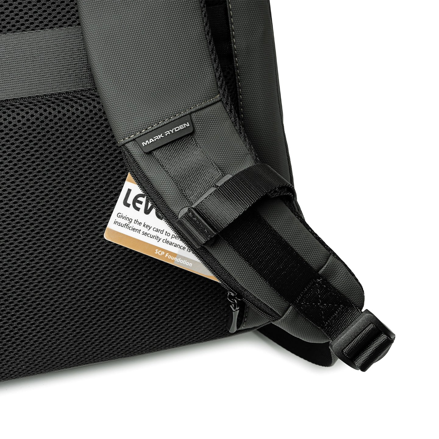 Mark Ryden Compacto Pro backpack - black mesh fabric, adjustable straps, futuristic daily bag