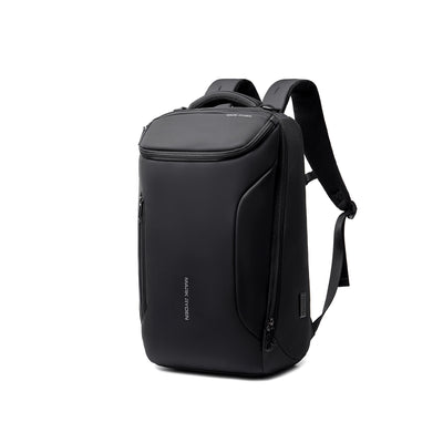 Sleek black Mark Ryden Compacto Pro backpack with futuristic design, large capacity, and multiple zippered compartments for daily use.