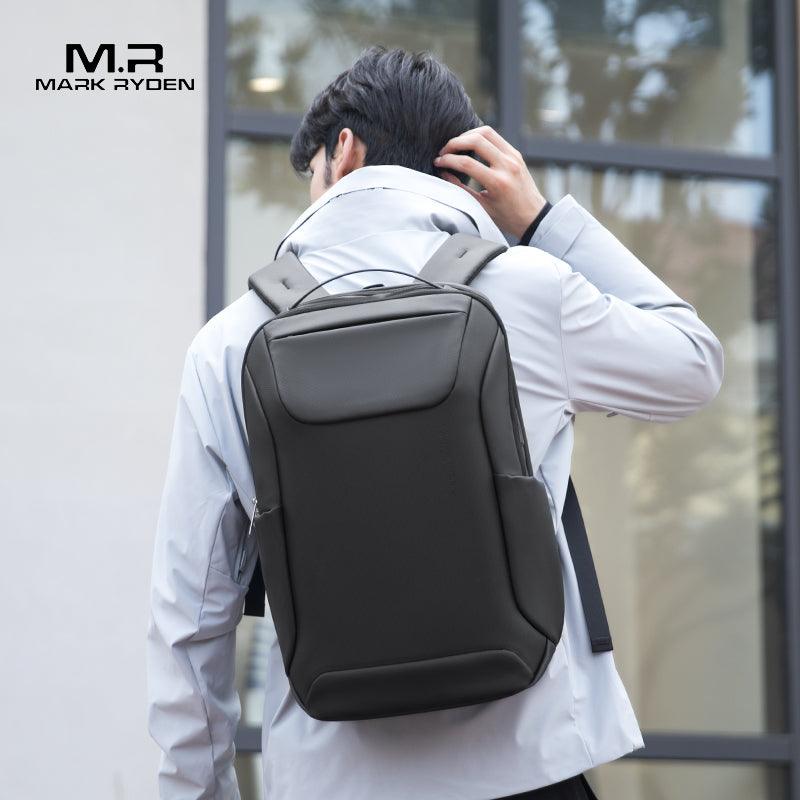 Mark Ryden stylish black leather waterproof backpack with multiple compartments