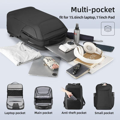 Stylish black leather waterproof backpack with multiple compartments & USB port - MARK RYDEN Global