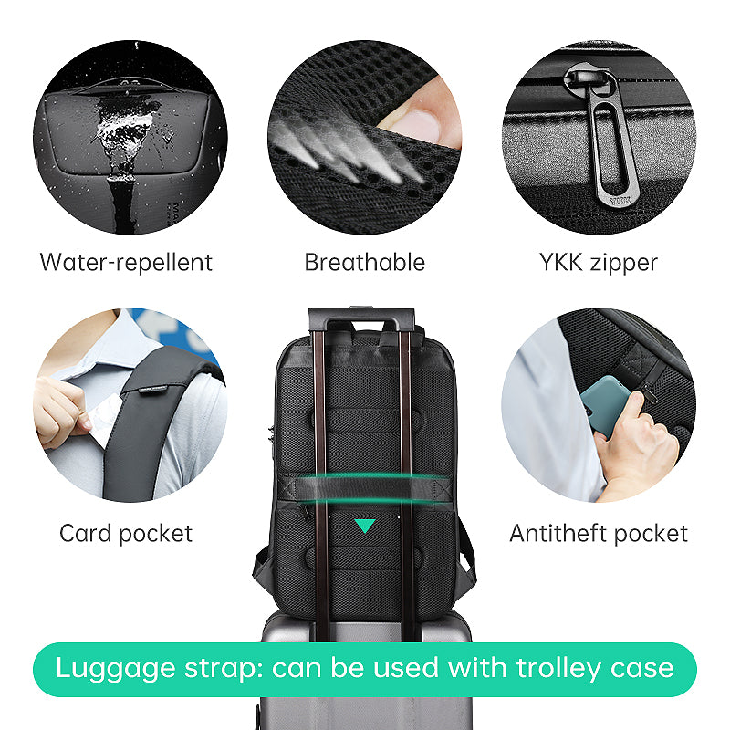 Mark Ryden Global's Odyssey business backpack - black, water-repellent, USB charging, anti-theft, TSA lock