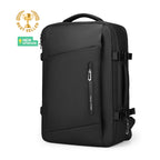 Expandos Compression black multifunctional professional business backpack by Mark Ryden Global with YKK zippers, front zippered pocket, and side compression straps.