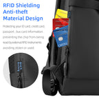 Mark Ryden Global black anti-theft backpack with RFID shield pocket holding credit cards