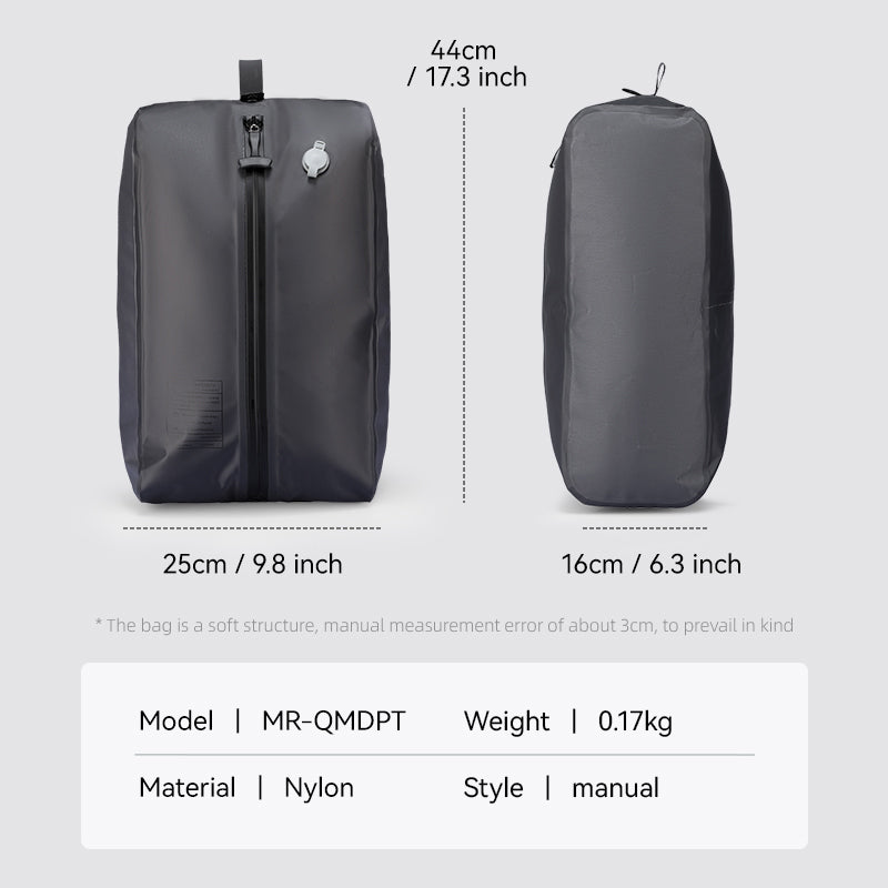 Black nylon VacSpace compression bags by MarkRyden Global - 44x25cm expanded vs 16x6.3cm compacted (Or slightly longer if needed: "Black nylon VacSpace compression bags by MarkRyden Global - 44cm x 25cm expanded, 16cm x 6.3cm compacted")