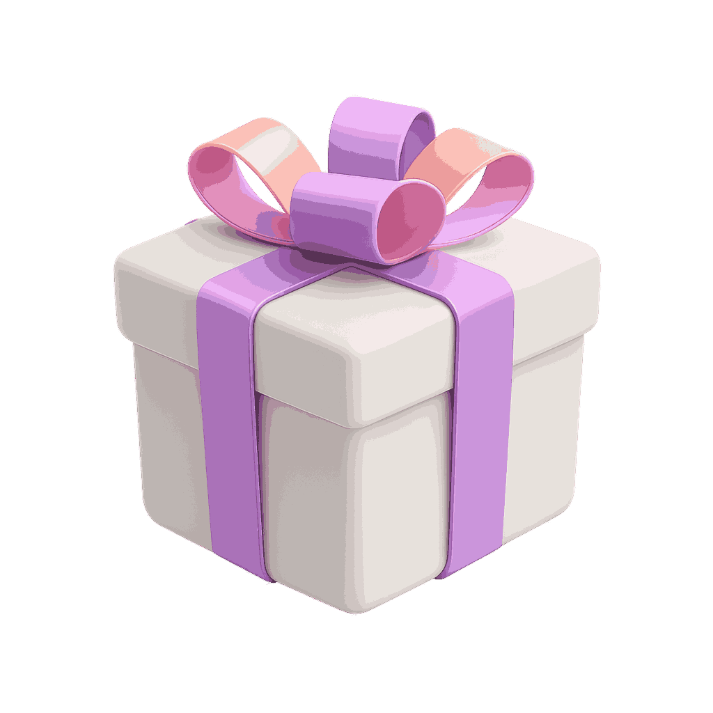 White gift box with purple ribbon and pink-purple bow - New Year gift from MarkRyden Global