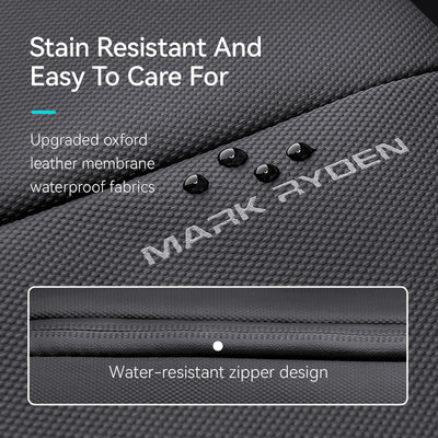 Mark Ryden waterproof leather backpack fabric with water droplets showing stain resistance