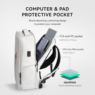 White laptop backpack with 17.3-inch protective pocket, shock-absorbing design - MARK RYDEN Global