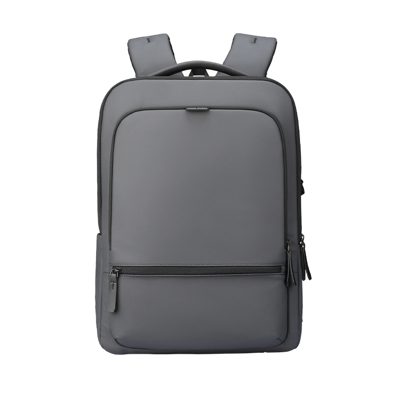 Gray ChargeFlex smart backpack with multiple compartments, padded shoulder straps, and sleek design for modern travelers.