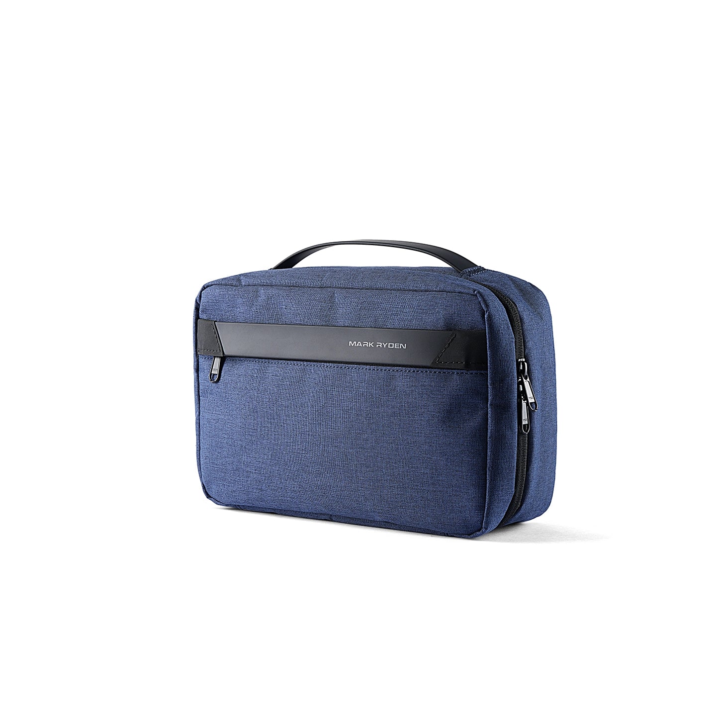 Navy blue Mark Ryden compact washbag with multi-layer design, large capacity, and zippered compartments for organized travel storage.