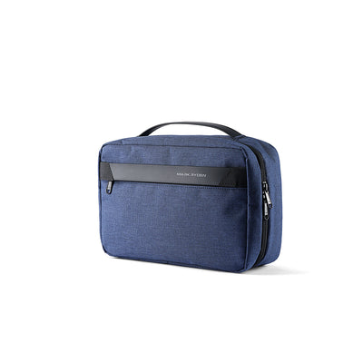 Navy blue Mark Ryden compact washbag with multi-layer design, large capacity, and zippered compartments for organized travel storage.