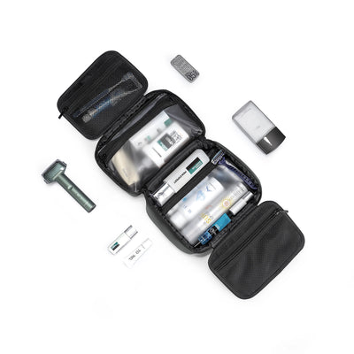 Compact black multi-layer washbag for modern travelers