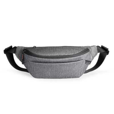 Gray textured Mark Ryden daily crossbody bag with zip pockets and adjustable strap
