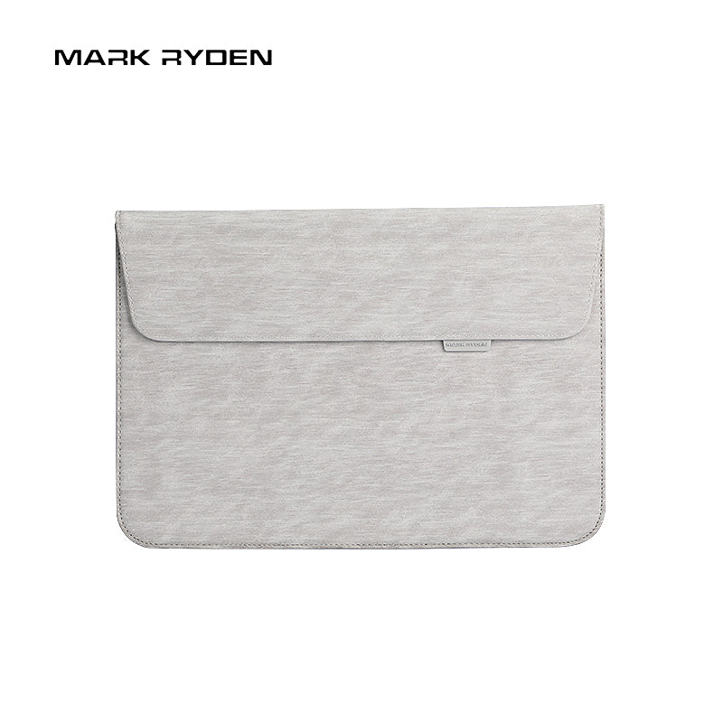 Light gray heathered stylish modern slim laptop bag with flap closure, for 13.3-15.4 inch laptops by Mark Ryden