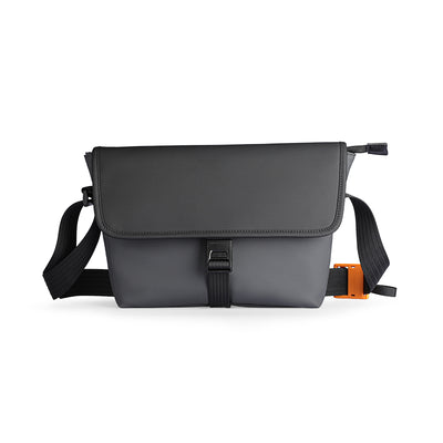 Gray business casual crossbody bag with black straps & buckle - MarkRyden Global
