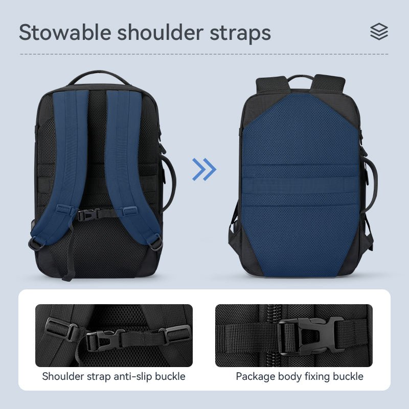 MarkRyden Global blue/black mochila backpack with stowable shoulder straps & anti-slip buckles