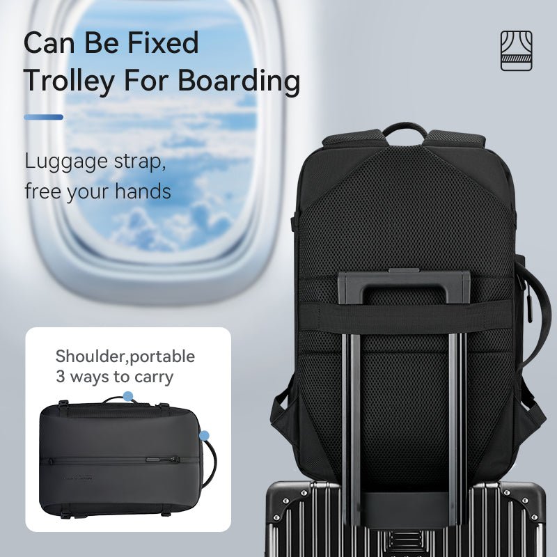 Black smart USB laptop backpack with luggage strap for boarding | MarkRyden Global