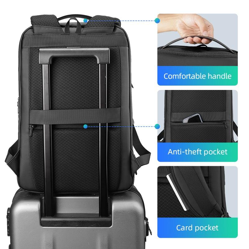 Black anti-theft laptop backpack with handle attachment, anti-theft & card pockets - MarkRyden Global