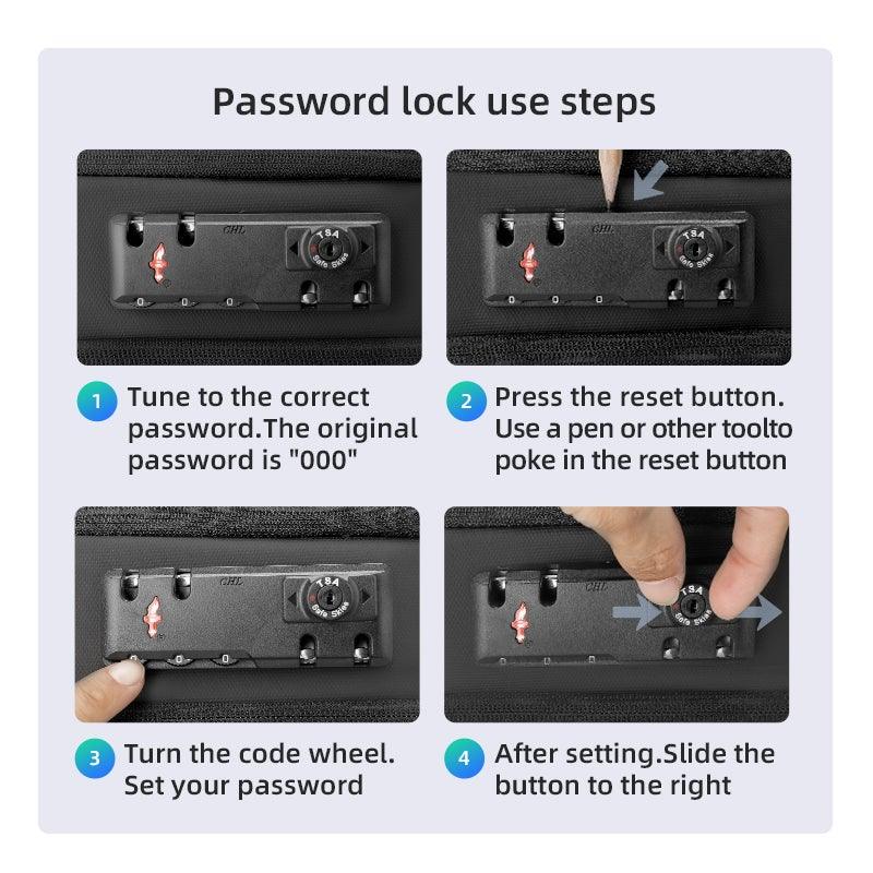 MarkRyden Global anti-theft backpack password lock setup steps demonstration