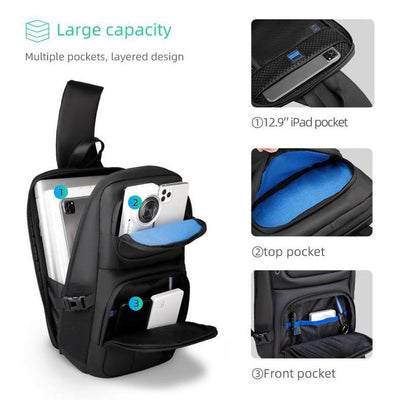 Black waterproof crossbody bag with multiple pockets - MARK RYDEN Global