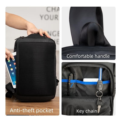 MarkRyden Global's black waterproof commuter crossbody bag with anti-theft pocket