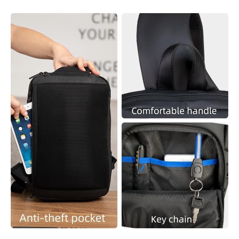 MarkRyden Global's black waterproof commuter crossbody bag with anti-theft pocket