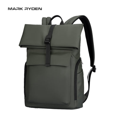 Mark Ryden olive green minimalist roll-top commuter backpack